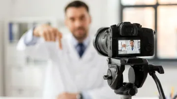 Healthcare provider filming short-form video for patient education social media campaign