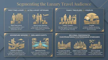 Luxury travel audience segmentation framework showing four distinct traveler profile tracks