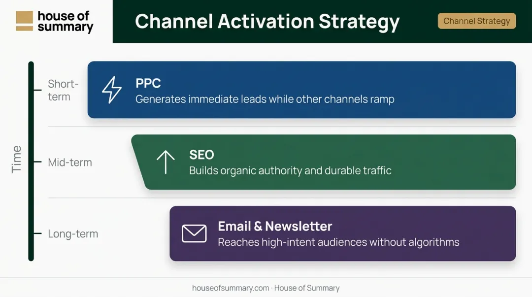 Blended healthcare marketing channel strategy PPC SEO email compounding returns diagram