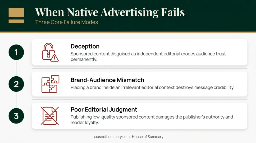 Three core native advertising failure modes deception mismatch and poor editorial judgment