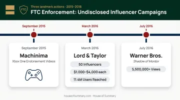 FTC enforcement actions Lord Taylor Machinima Warner Bros undisclosed influencer campaigns timeline