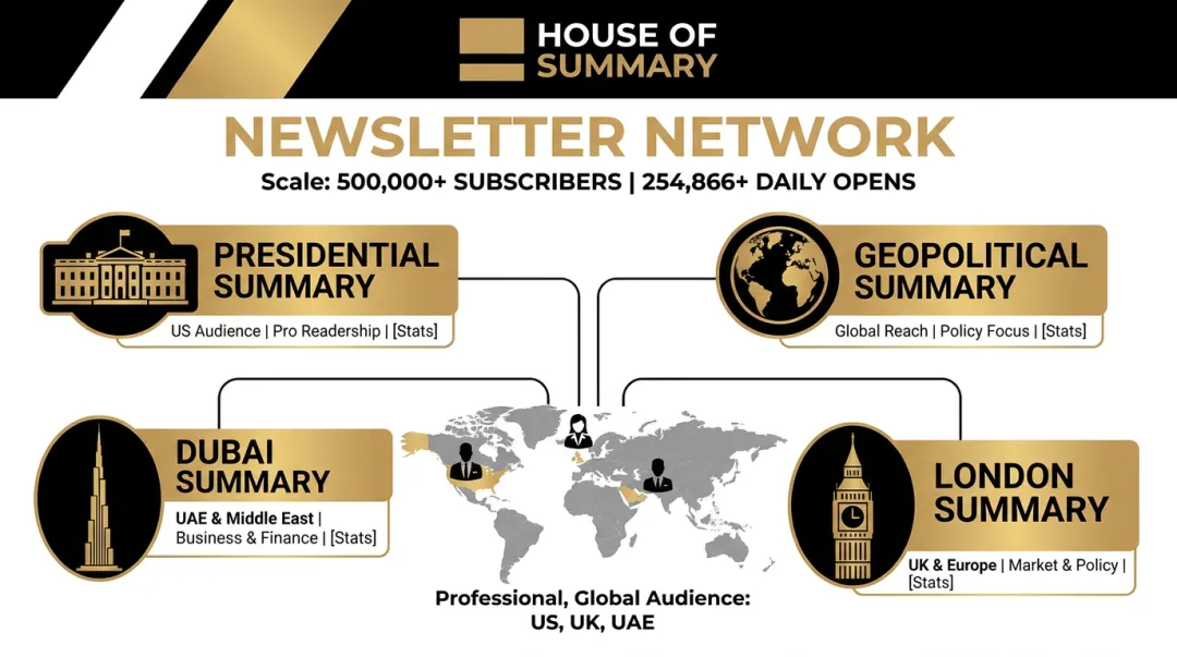 House of Summary newsletter network four publications audience reach dashboard overview