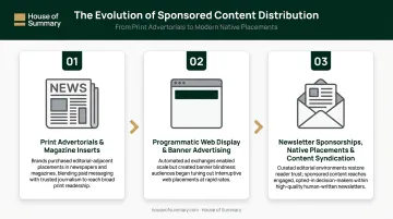 Three-phase evolution of sponsored content distribution from print to digital infographic