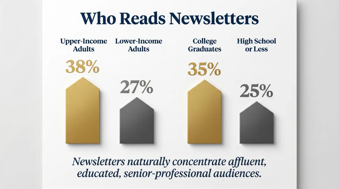 Newsletter audience demographics comparison upper-income versus lower-income readers infographic