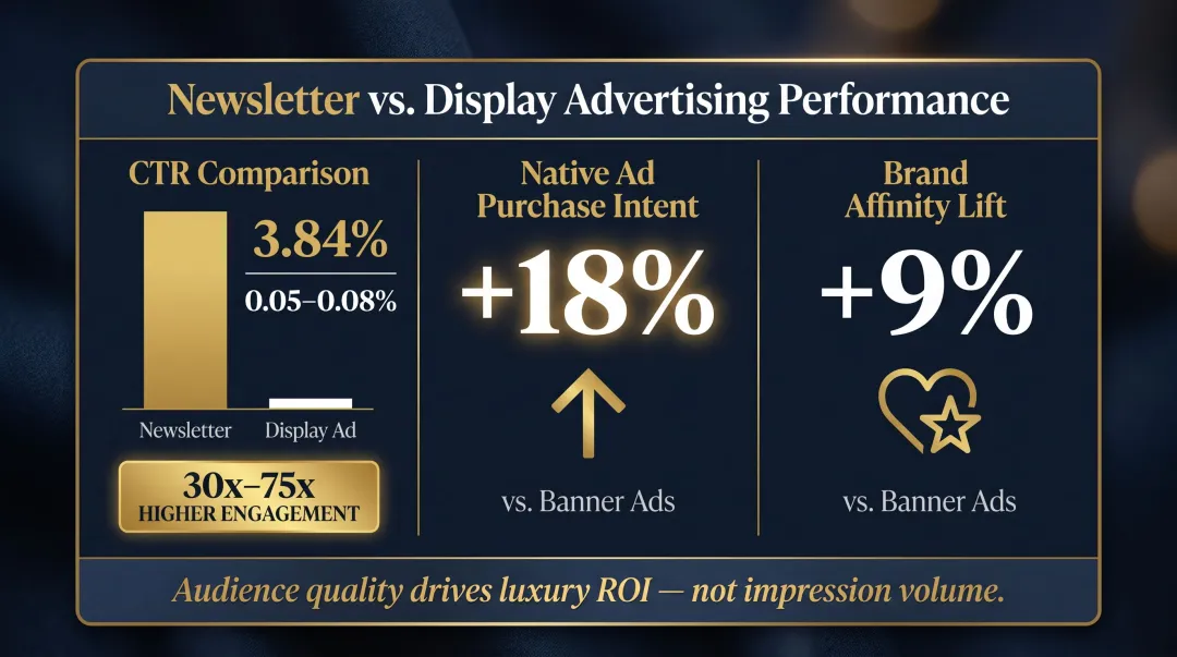 Newsletter versus display advertising CTR and brand lift benchmark comparison chart