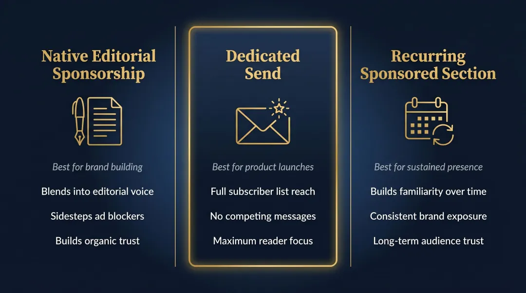 Three luxury newsletter activation formats brand awareness launch and positioning