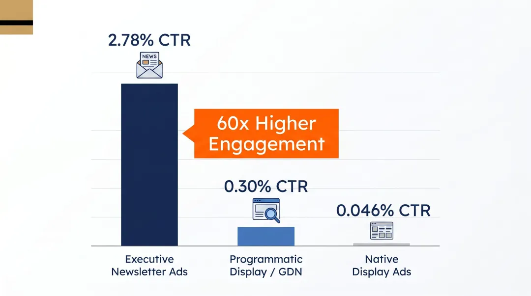 Newsletter advertising versus display and LinkedIn CTR comparison bar chart