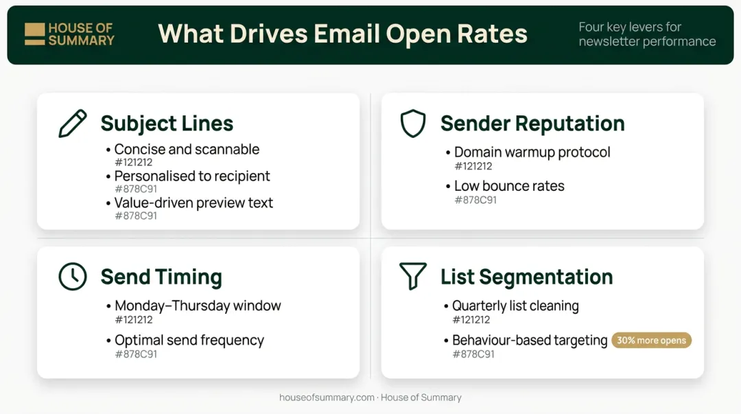 Four key email open rate improvement levers subject line segmentation timing reputation