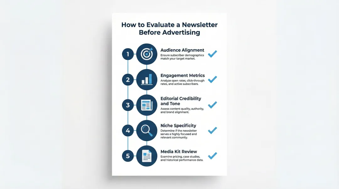Five-step newsletter evaluation checklist for advertisers before buying sponsorship