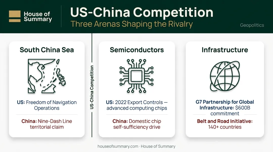 US-China geopolitical rivalry semiconductors South China Sea Belt and Road comparison
