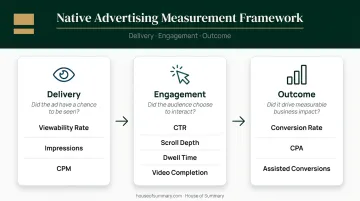 Three-tier native advertising measurement framework delivery engagement outcome metrics