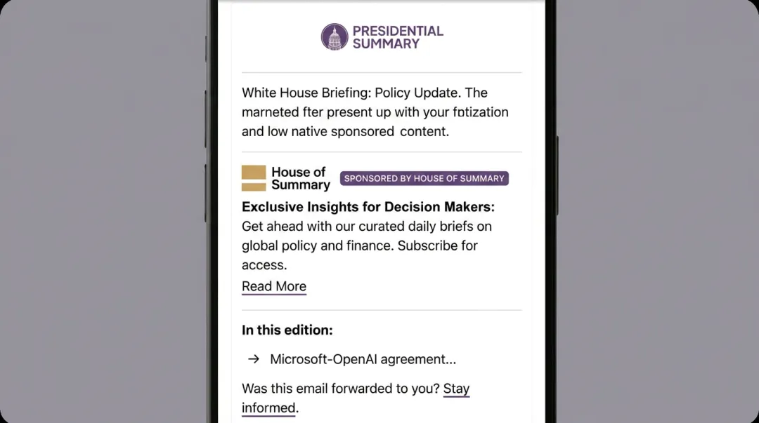House of Summary newsletter sponsorship placement example showing native ad inside editorial content