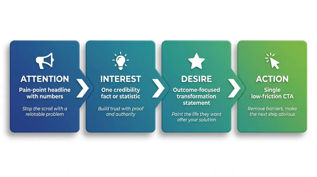 AIDA framework four-step newsletter ad copy structure process flow