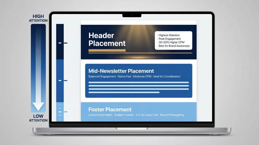 Email newsletter ad placement positions cost and performance comparison chart