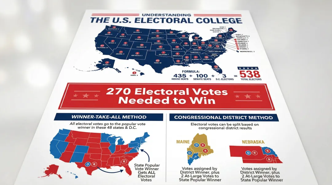 U.S. Electoral College 538 votes allocation and 270 threshold to win presidency