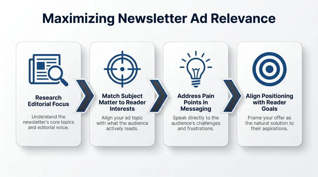 Four-step newsletter ad relevance optimization process for executive audiences