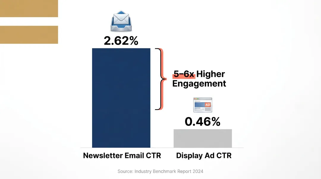 Email newsletter versus display ad click-through rate comparison bar chart infographic