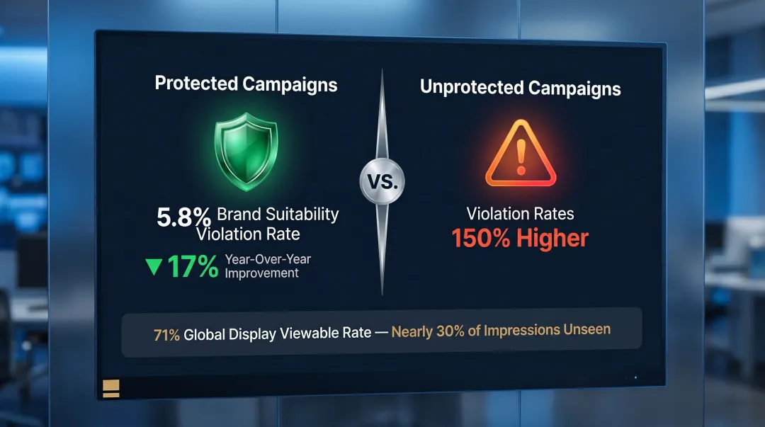 Programmatic brand safety statistics comparing protected versus unprotected campaign violation rates