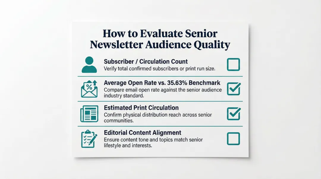 4-point senior newsletter audience quality evaluation checklist infographic