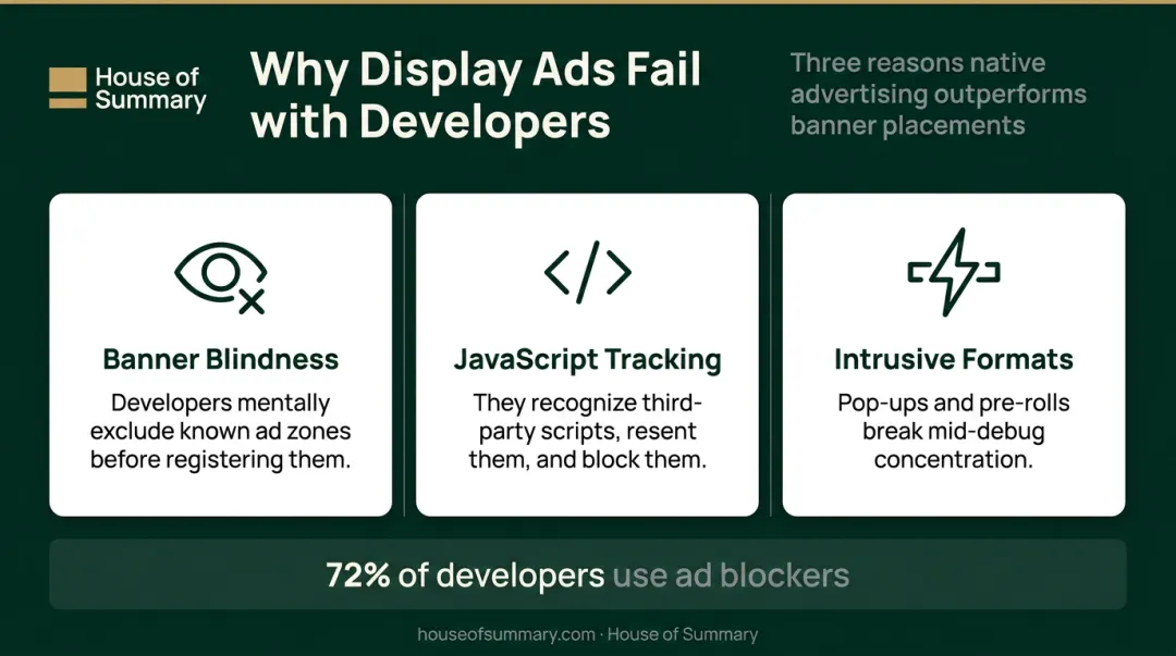 Three reasons traditional display ads fail developer audiences infographic
