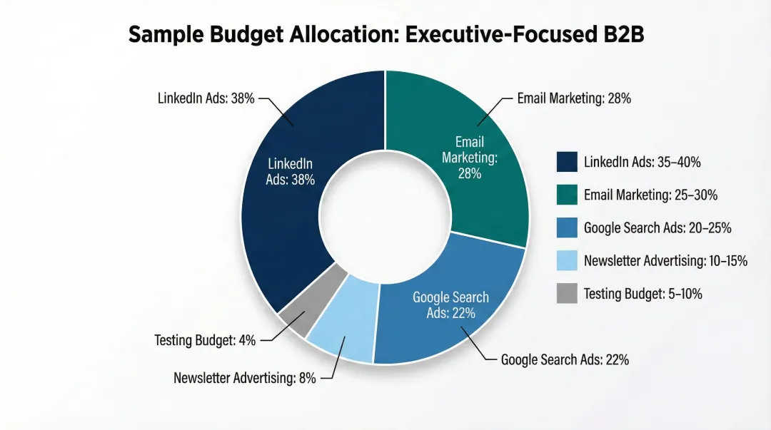 B2B marketing budget allocation breakdown pie chart for executive-focused campaigns