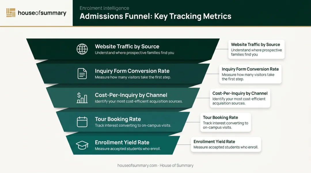 Five private school advertising funnel metrics from website traffic to enrollment yield
