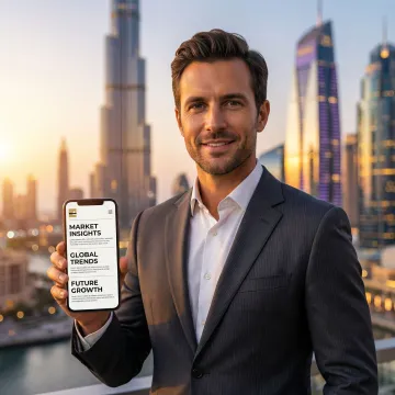 Dubai skyline with newsletter subscription interface overlay representing the Dubai Summary newsletter