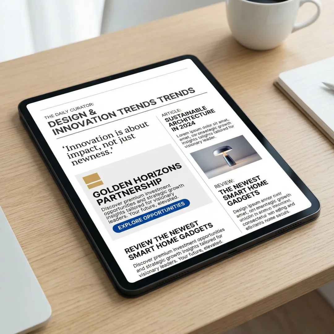 Brand sponsorship placement inside a premium newsletter on a tablet screen