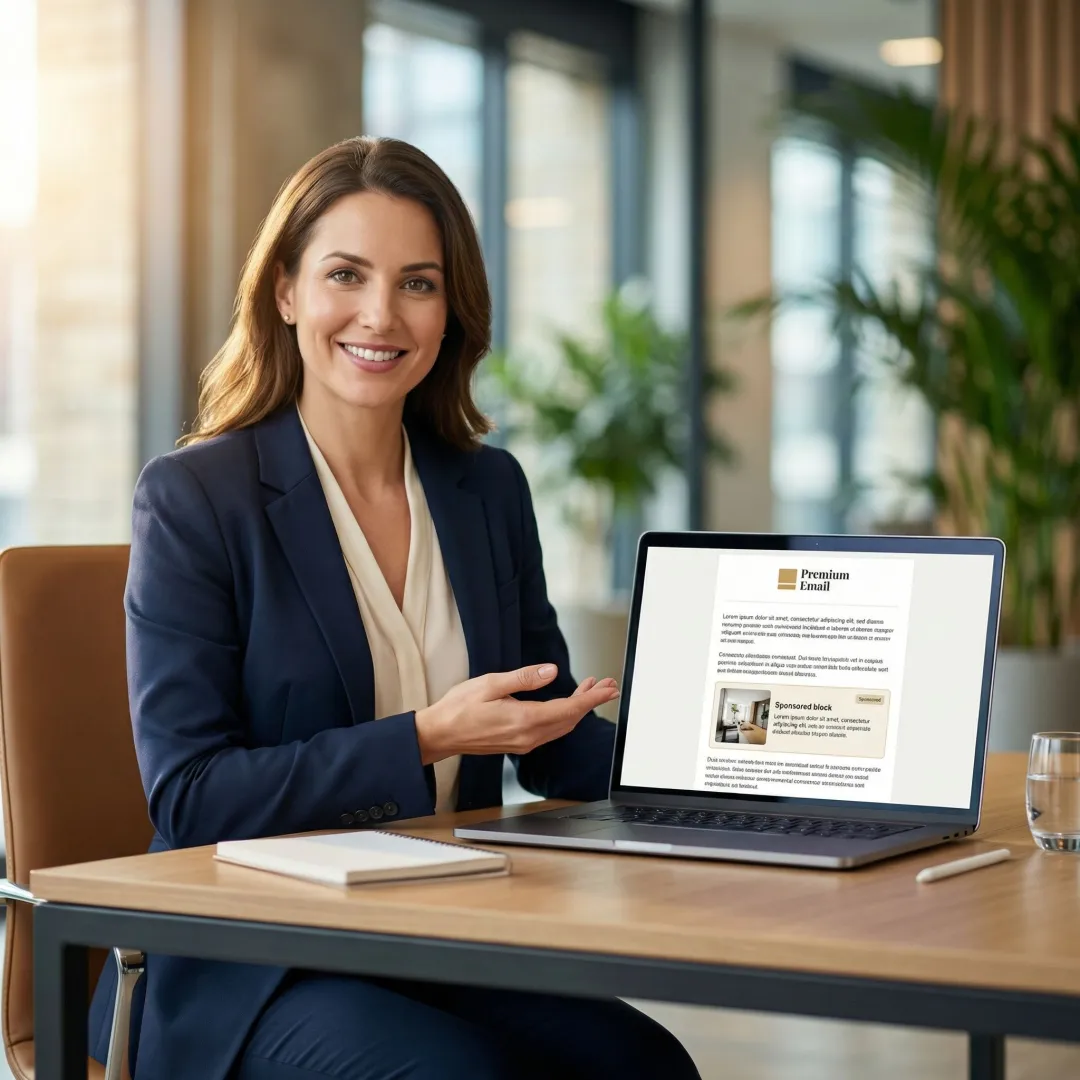 Sponsored content placement inside a premium email newsletter on a laptop screen