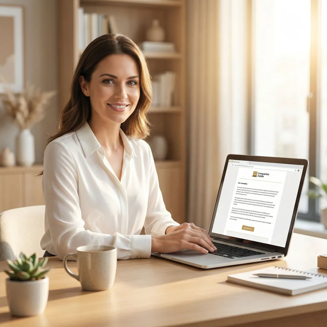 Person reading a clean, well-formatted email newsletter on a laptop over morning coffee