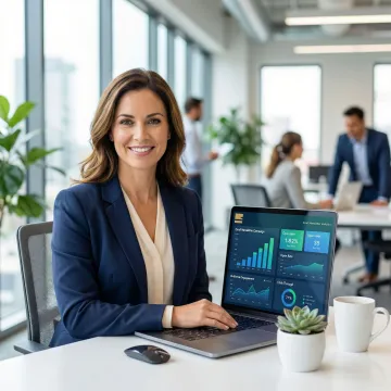 Brand strategist reviewing newsletter advertising performance metrics on a laptop