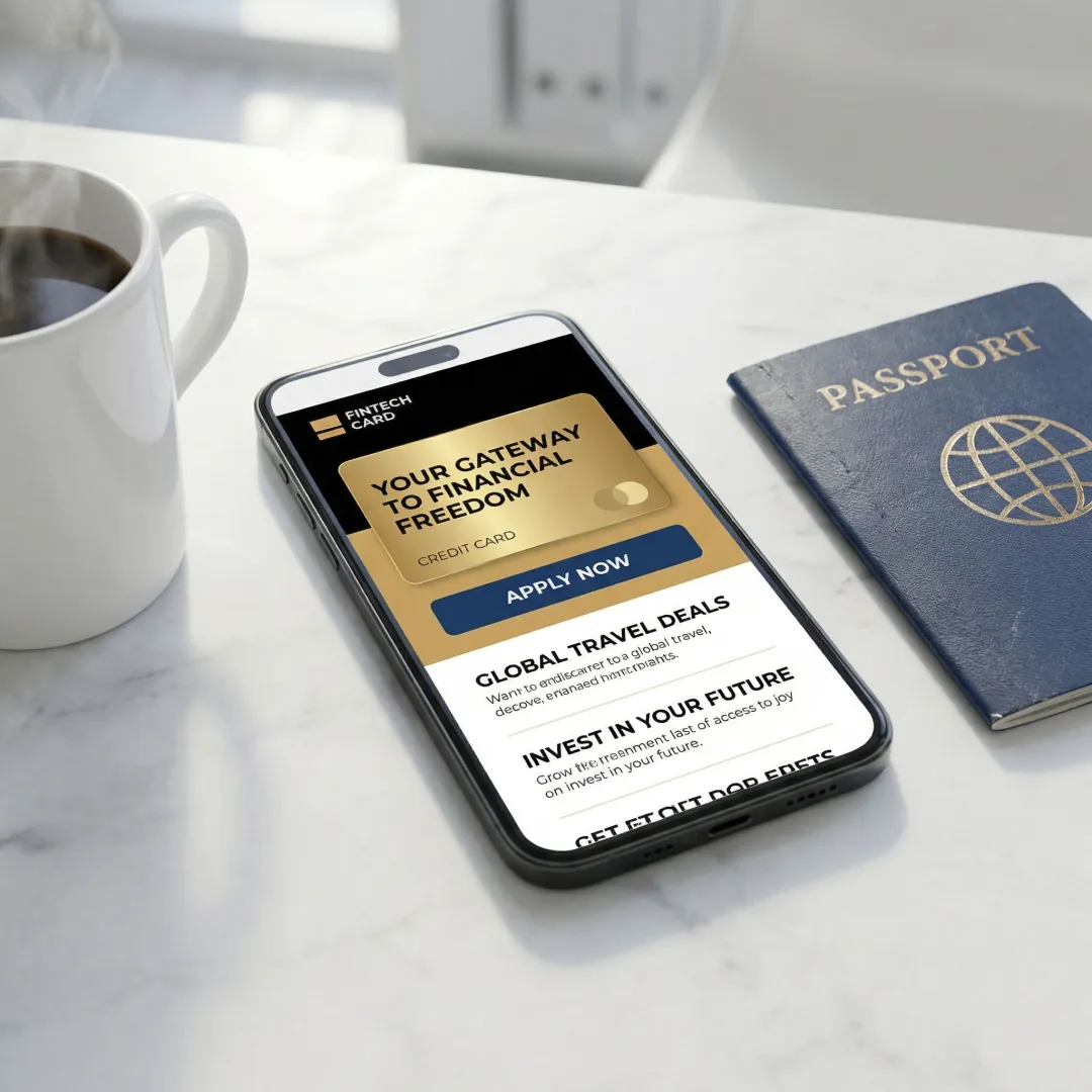 Email newsletter open on a smartphone showing a credit card advertisement