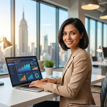 NYC marketer reviewing newsletter audience engagement data and click-through rate charts on a laptop