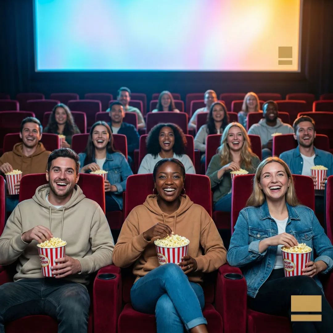 Audience enjoying a free movie screening at a cinema
