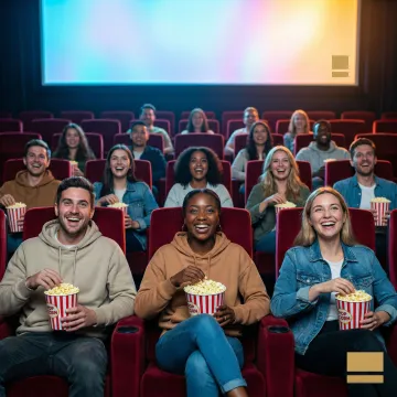 Audience enjoying a free movie screening at a cinema