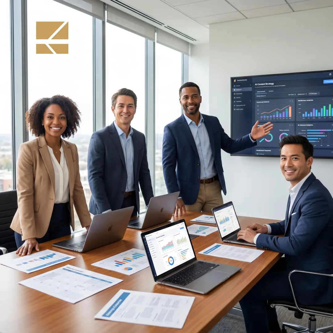 Healthcare marketing strategy team reviewing AI-era content plans