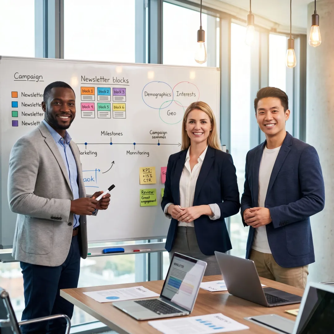 Team managing a newsletter advertising campaign process