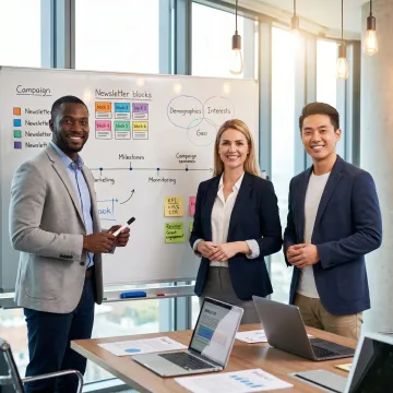 Team managing a newsletter advertising campaign process