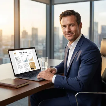Executive reading fintech sponsored content in premium newsletter