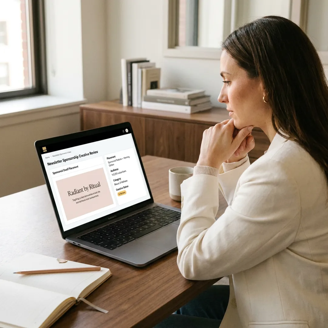 Premium beauty marketer reviewing newsletter sponsorship