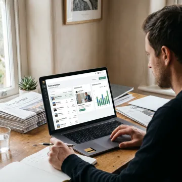 Fintech newsletter advertising viewed on laptop