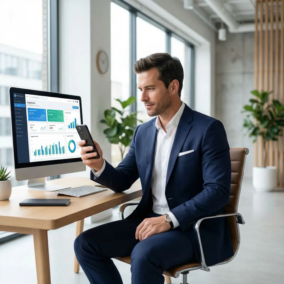 Professional marketer reviewing email campaign performance analytics on laptop screen