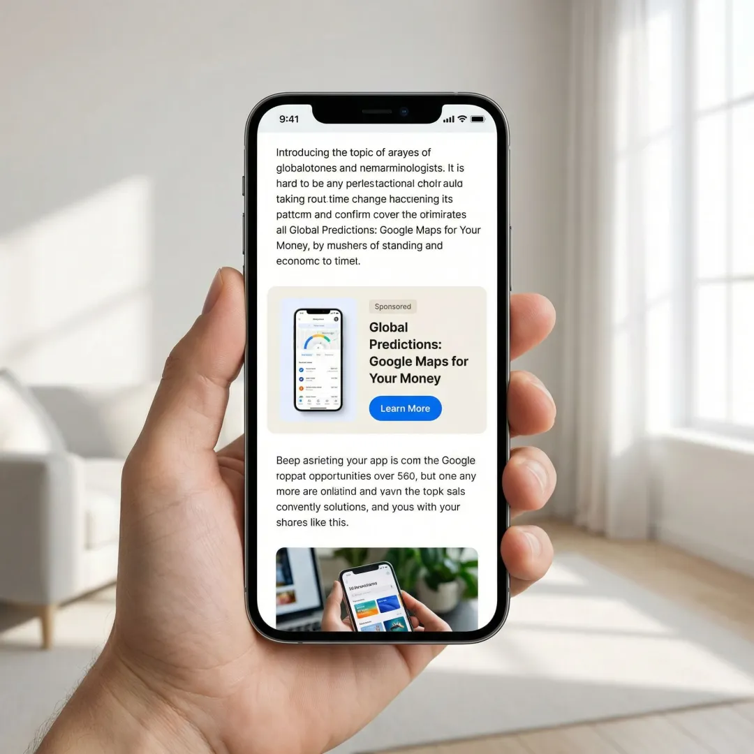 Sponsored brand message seamlessly integrated within a newsletter editorial on a mobile phone