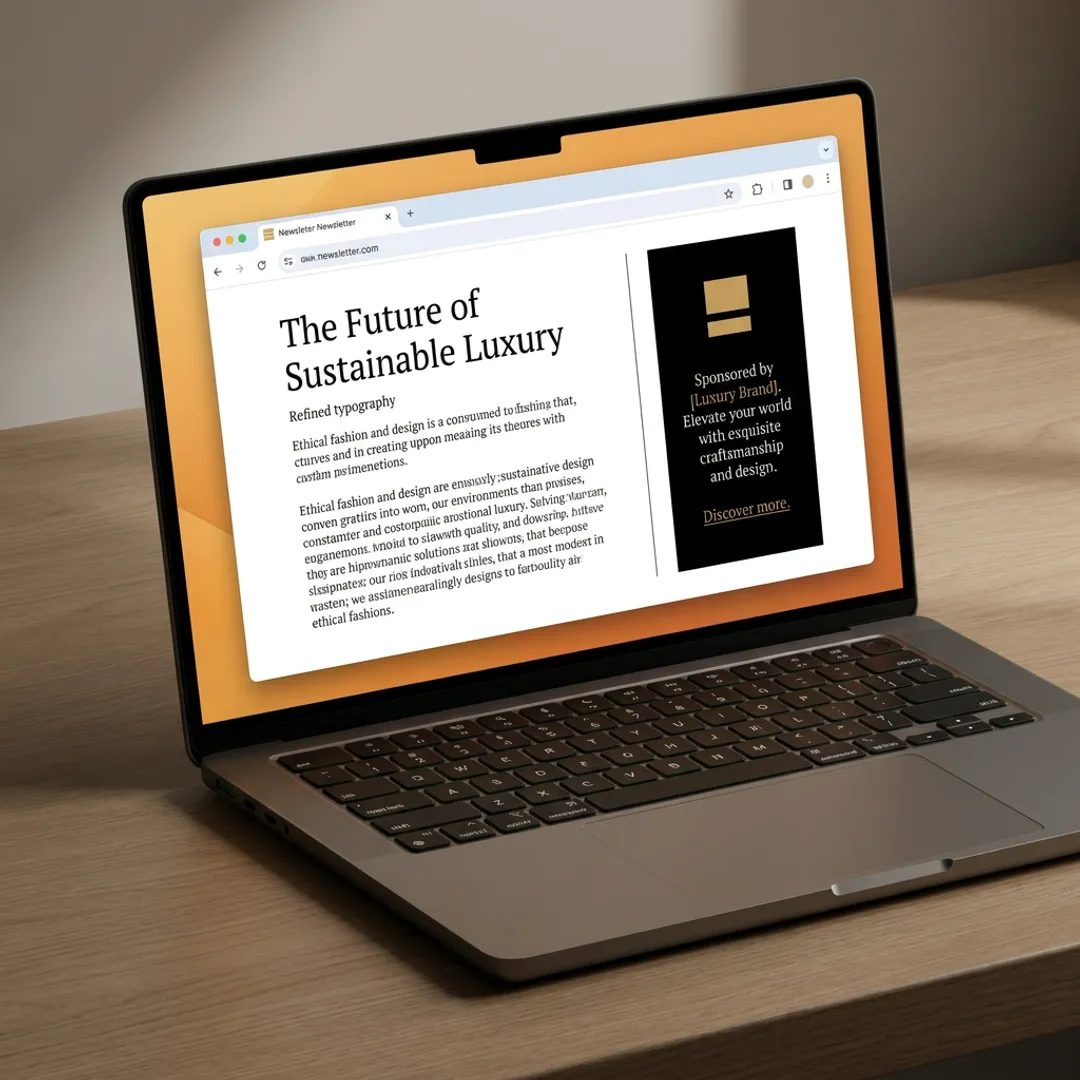 Premium newsletter ad placement on laptop