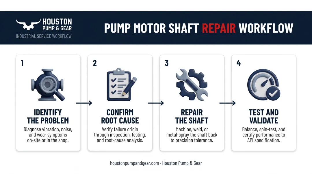 4-step pump motor shaft repair process from diagnosis to validation