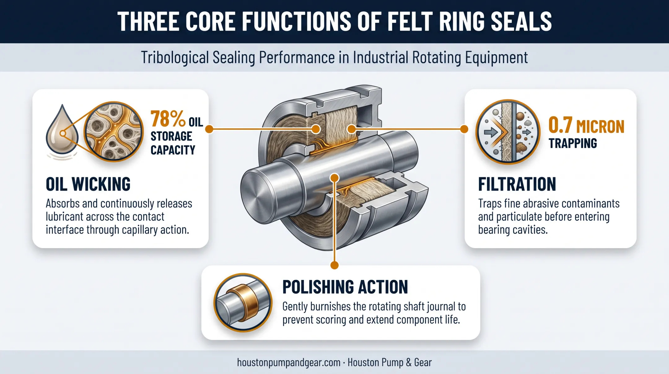 Three core functions of felt ring seals in rotating machinery