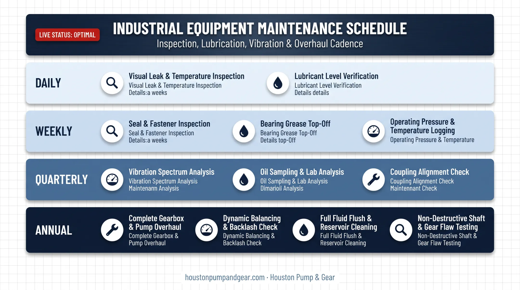 Industrial gearbox maintenance schedule by frequency daily to annual