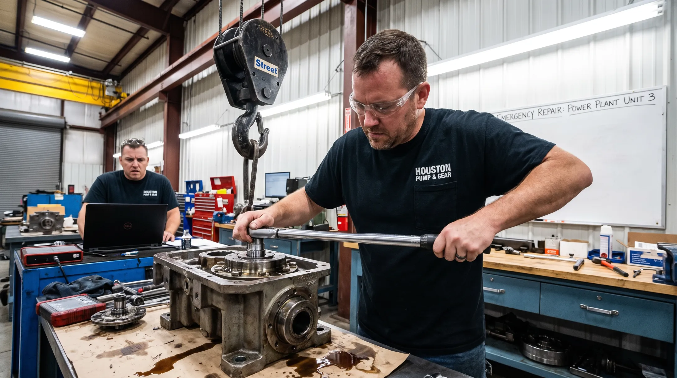 Houston Pump and Gear technician performing emergency gearbox repair service