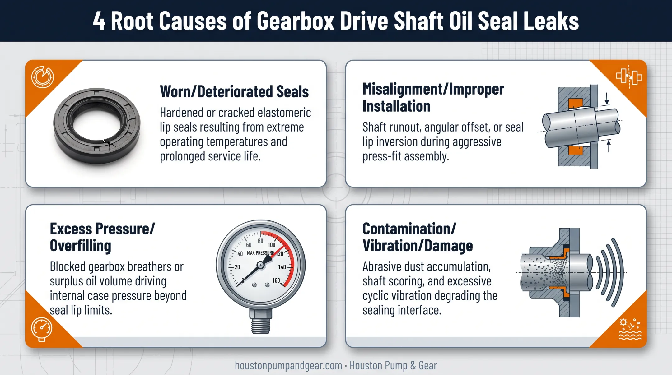 Common causes of gearbox drive shaft oil seal leaks diagram