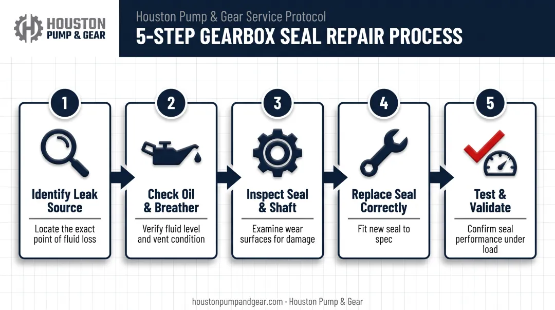 5-step process for diagnosing and fixing a gearbox seal leak